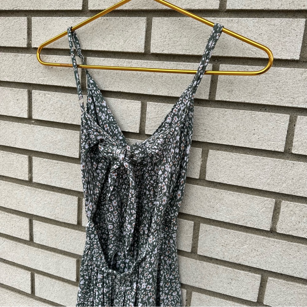 Angie Green Floral Tie Back High Low Boho Cottagecore Mini Dress L Prairie - Picture 7 of 11